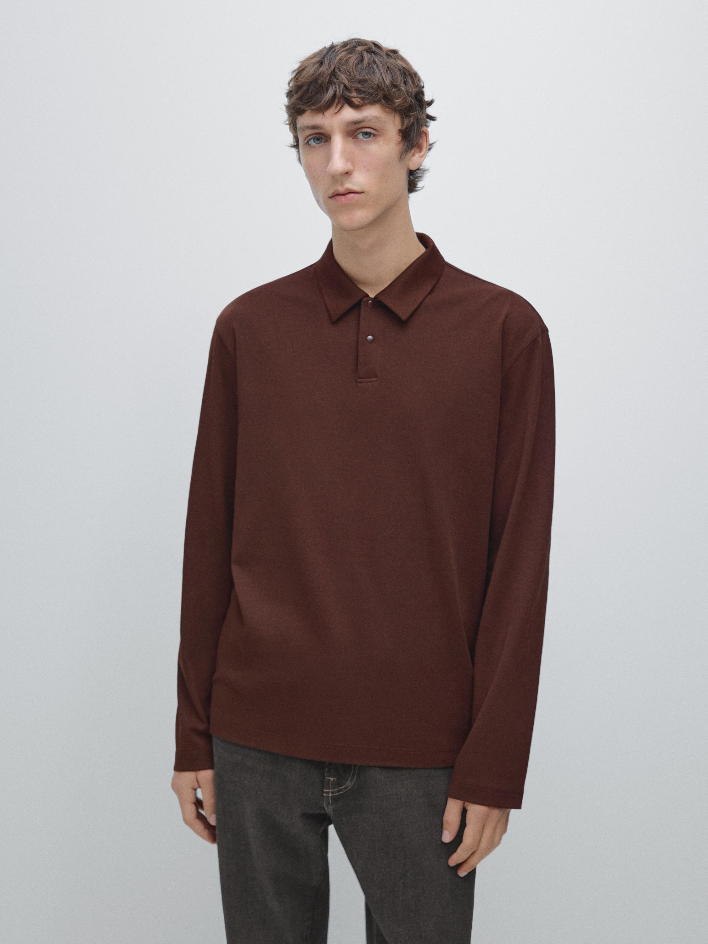 Long sleeve polo shirt with snap button
